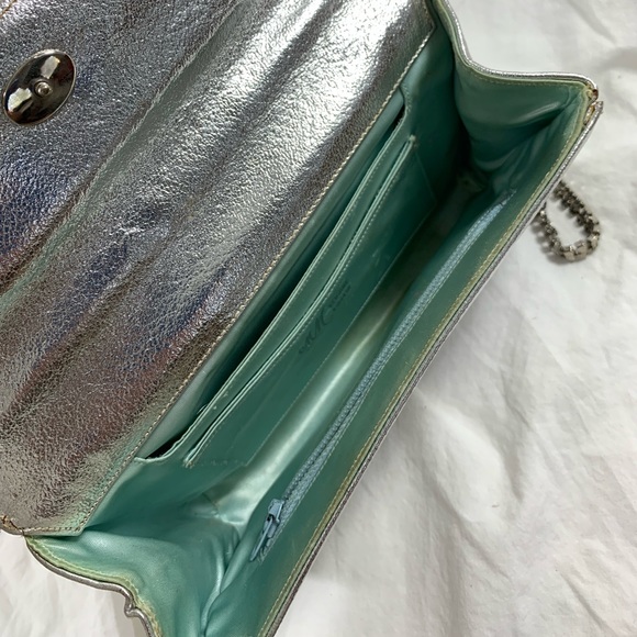 Genuine MORRIS MOSKOWITZ metallic silver kidskin shoulder bag with rhinestones - Picture 11 of 16